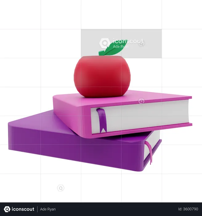 Books And Apple  3D Illustration