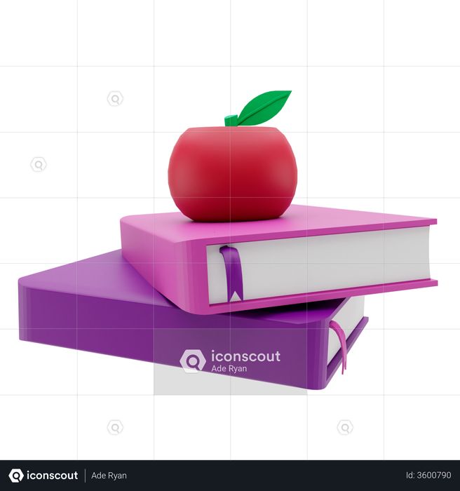 Books And Apple 3D Illustration
