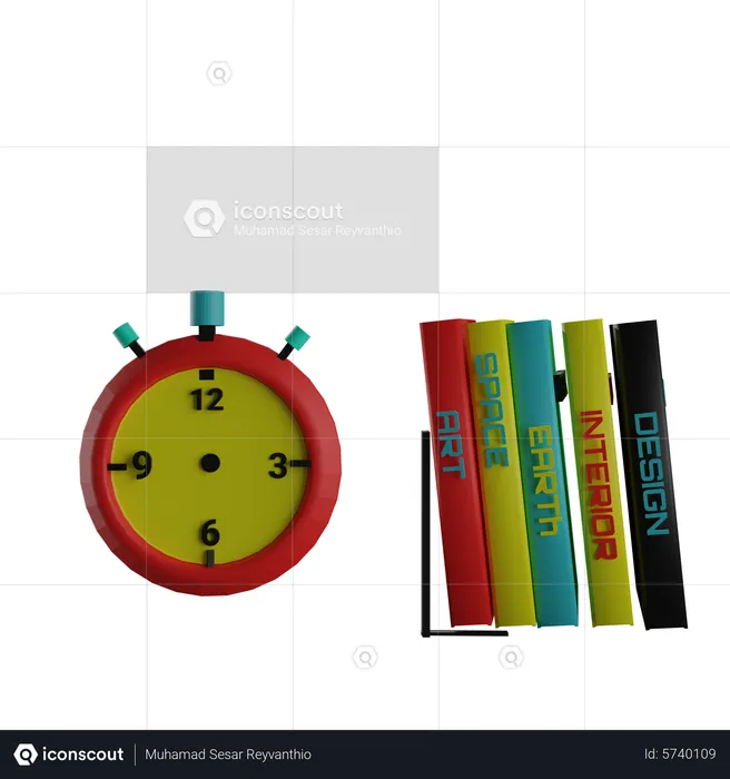 Books And Stopwatch  3D Icon