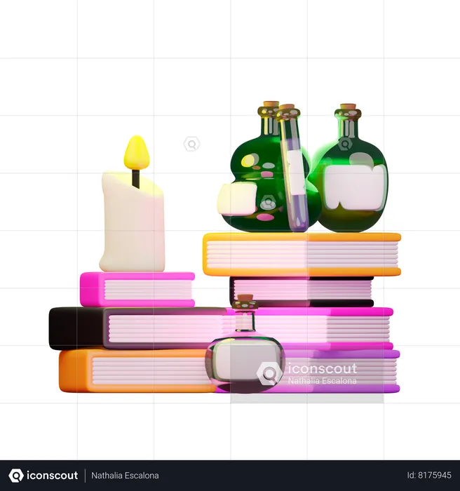 Books Potions With Candles  3D Illustration