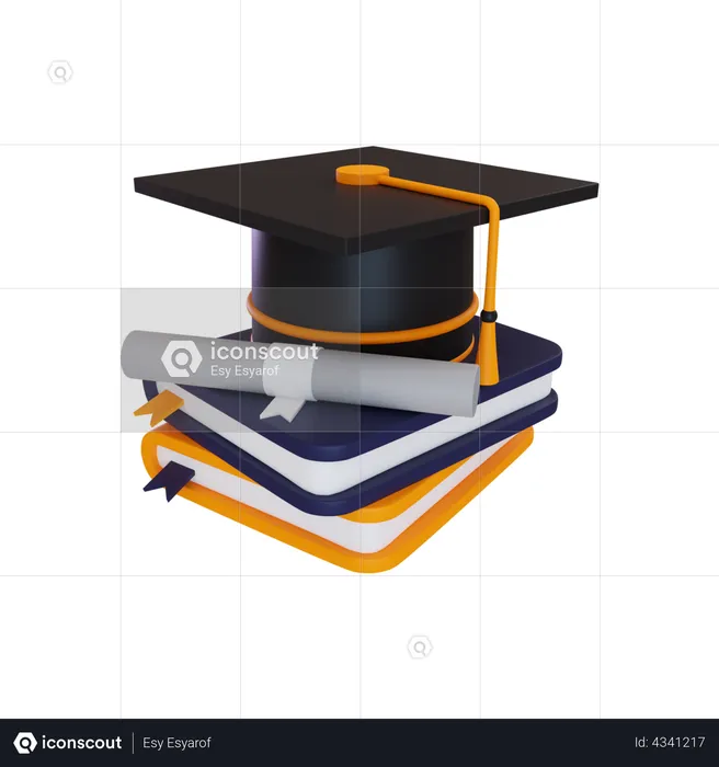 Books With Graduation Hat  3D Illustration