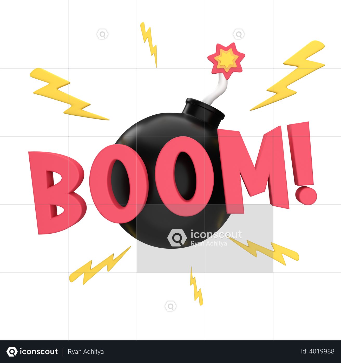 Premium Boom Sticker 3D Illustration download in PNG, OBJ or Blend format