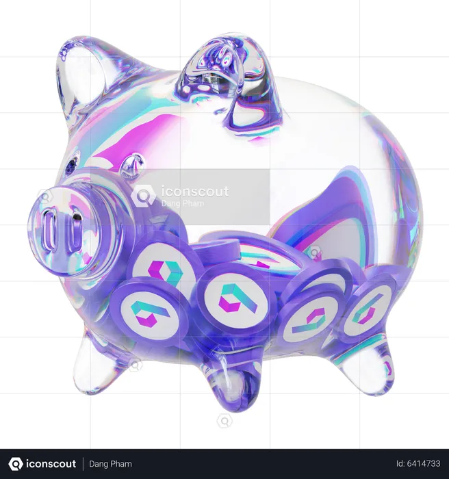 Bora Clear Glass Piggy Bank With Decreasing Piles Of Crypto Coins  3D Icon