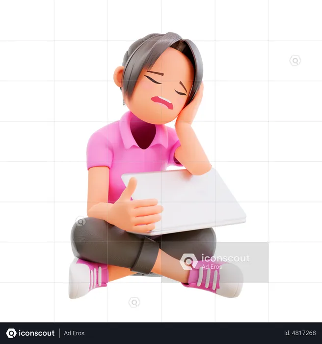 Bored girl sleeping exhausted for work  3D Illustration