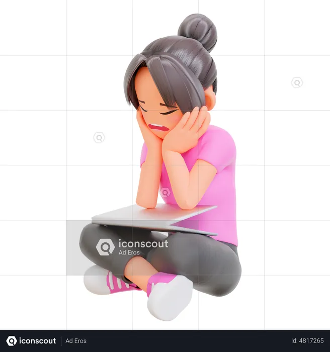 Bored girl sleeping exhausted for work  3D Illustration