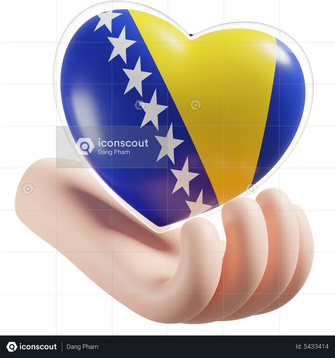 Bosnia and Herzegovina Flag Heart Hand Care Flag 3D Icon