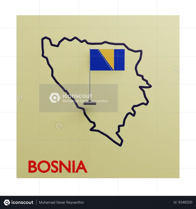Bosnia map Flag 3D Icon