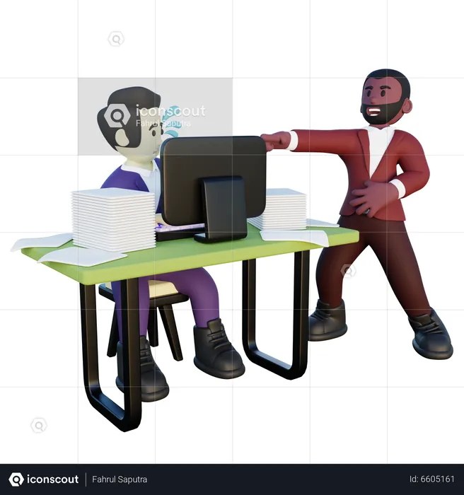 Boss laughing on employee  3D Illustration