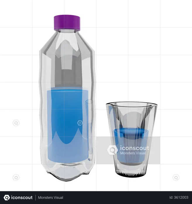 Botella de agua y vaso  3D Illustration