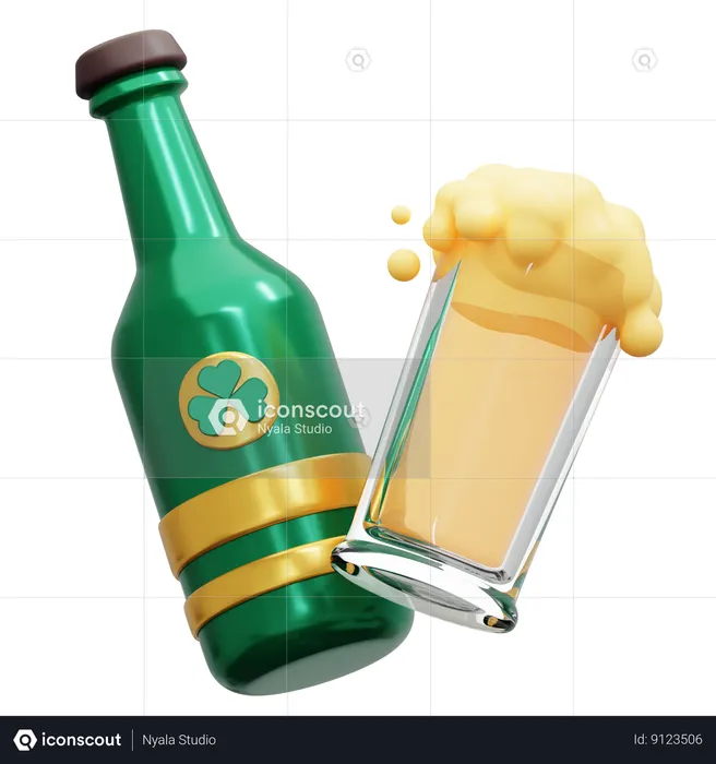 Botella de cerveza y vaso  3D Icon