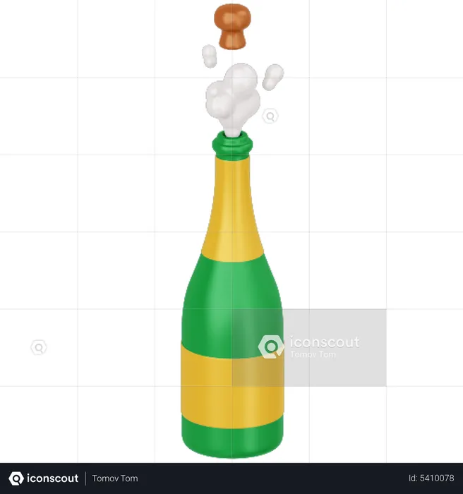 Botella de champagne estallando  3D Icon