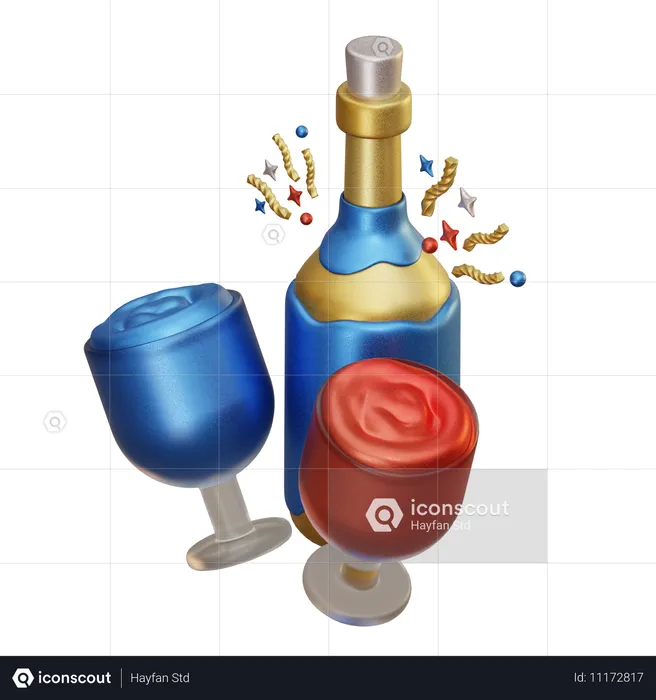 Botella y cóctel  3D Icon