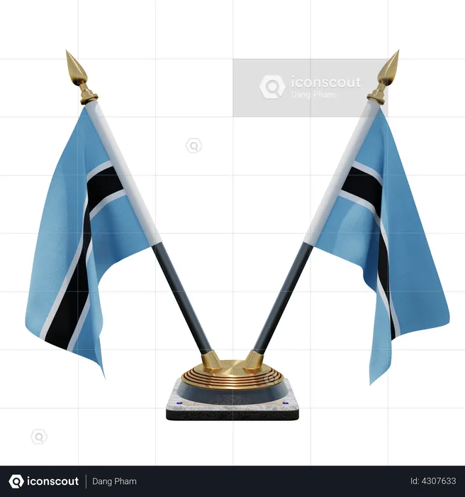 Botswana Double Desk Flag Stand Flag 3D Illustration