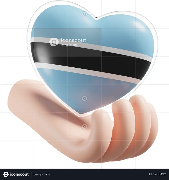 Botswana Flag Heart Hand Care Flag 3D Icon