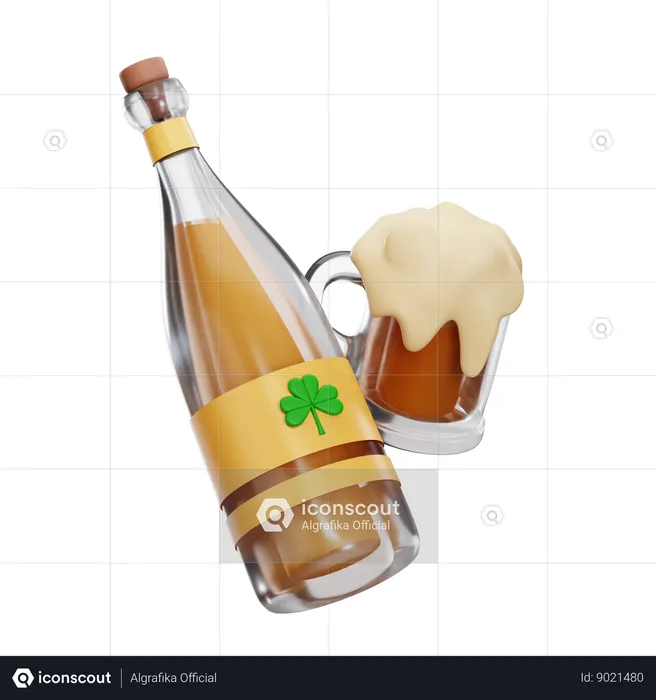 Bottle and Glass Beer  3D Icon