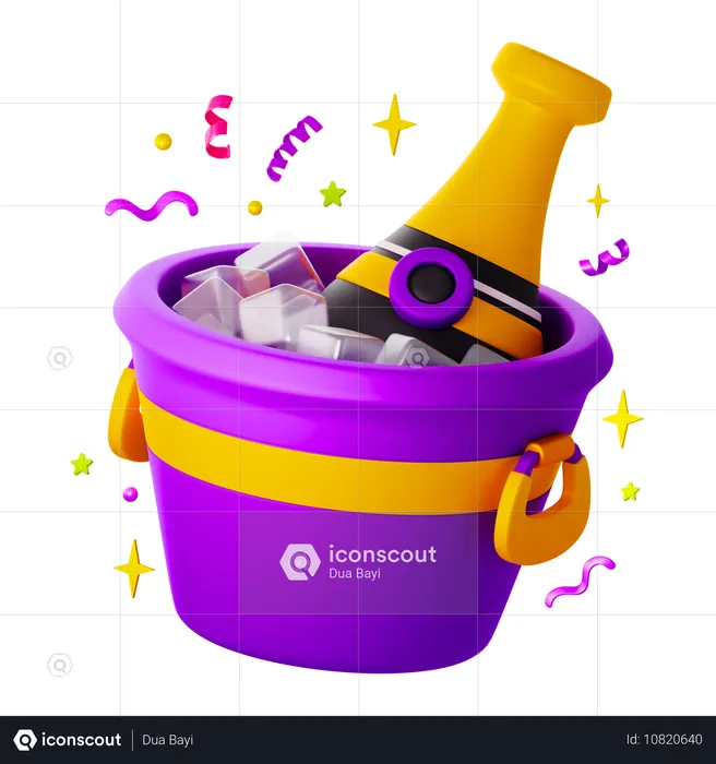 Bottle Champagne With Bucket Ice  3D Icon