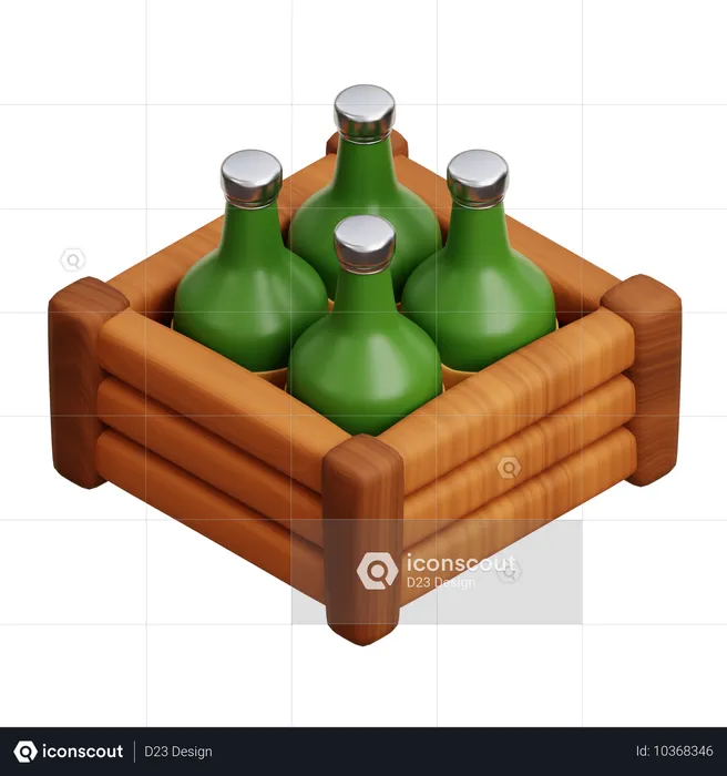 Bouteilles de bière dans une boîte en bois  3D Icon