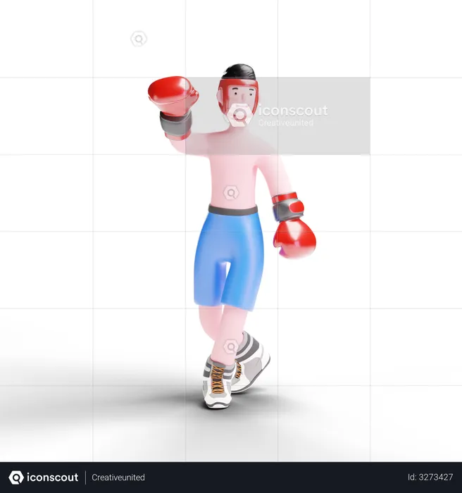 Boxer celebrating win  3D Illustration
