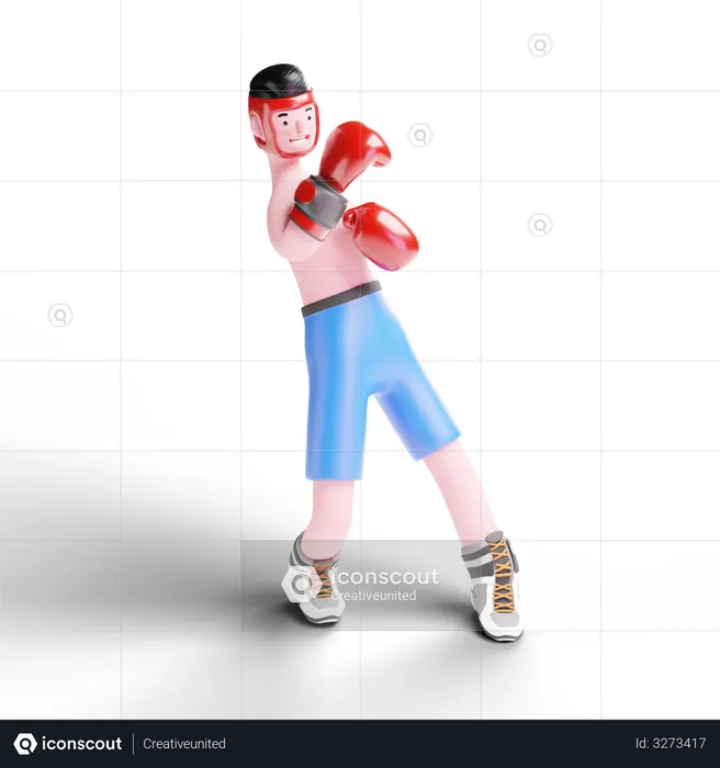 Boxer doing punching practice  3D Illustration