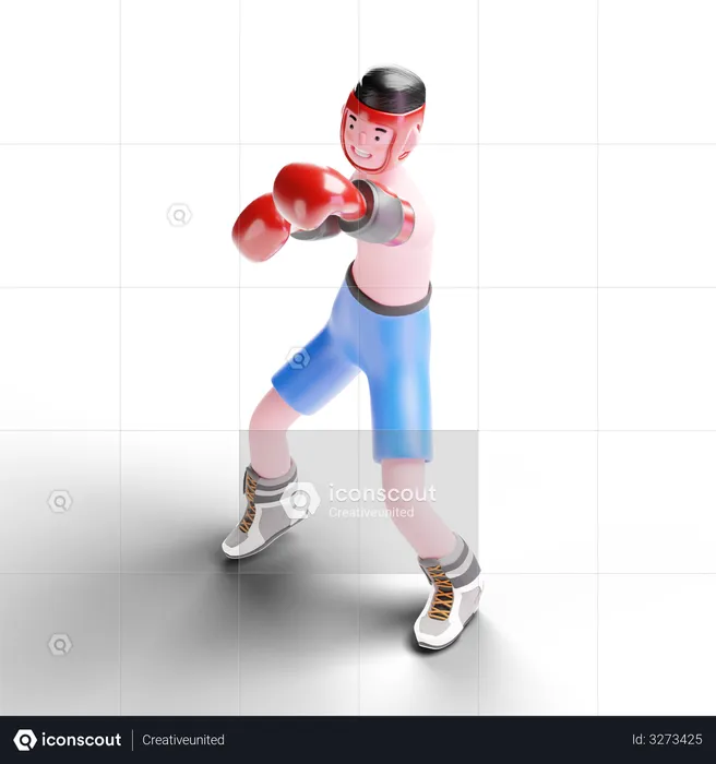 Boxer fighting in match  3D Illustration