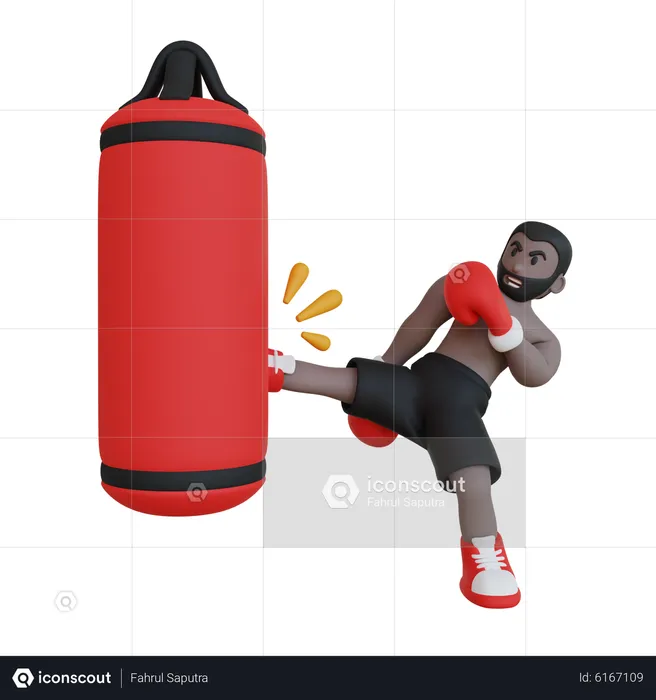 Boxer Practice Low Kick  3D Illustration