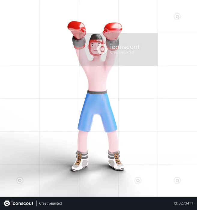 Boxer raising hand  3D Illustration