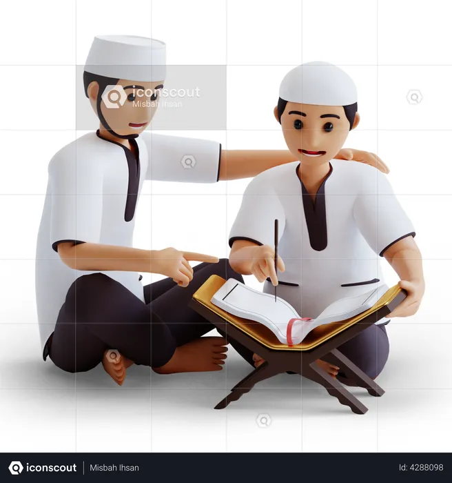Boy and father reading the Quran  3D Illustration