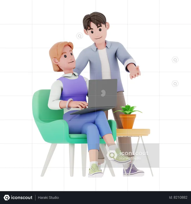 Boy and girl discuss about business  3D Illustration