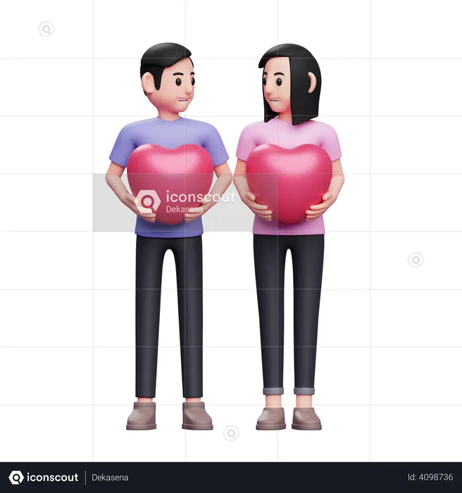 Boy and Girl holding heart balloon  3D Illustration
