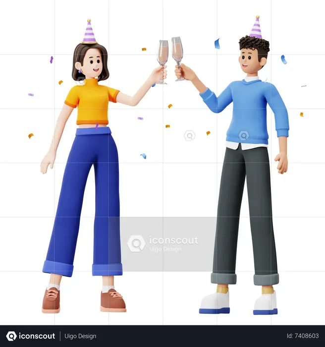 Boy and girl holding wine glass  3D Illustration