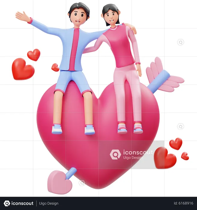 Boy And Girl Sitting on heart  3D Illustration