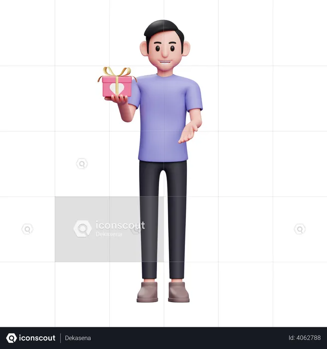 Boy asking for gift exchange during valentine's celebration  3D Illustration