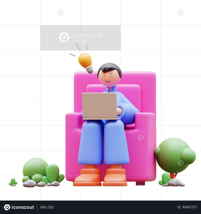 Boy attending online class on laptop  3D Illustration