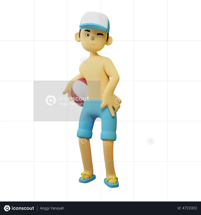 Boy Bring Volley Ball  3D Illustration