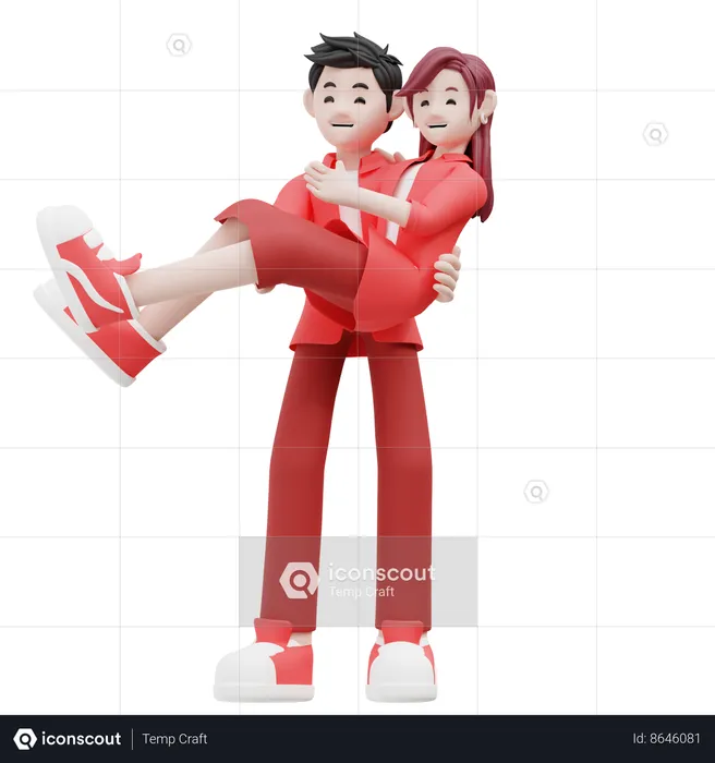 Boy Carrying Girl  3D Illustration