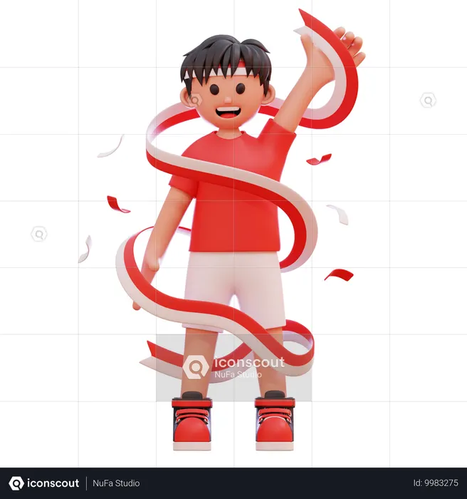 Boy Celebrate Indonesian Independence  3D Icon
