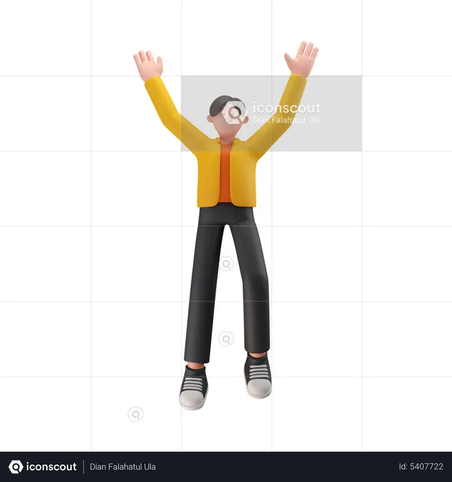 Boy Celebrates Success  3D Illustration