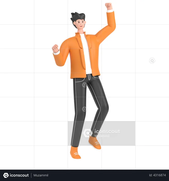 Boy celebrates success with dance  3D Illustration