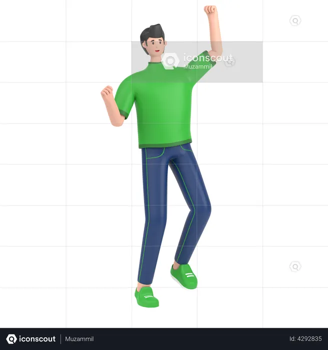 Boy celebrates success with dance  3D Illustration