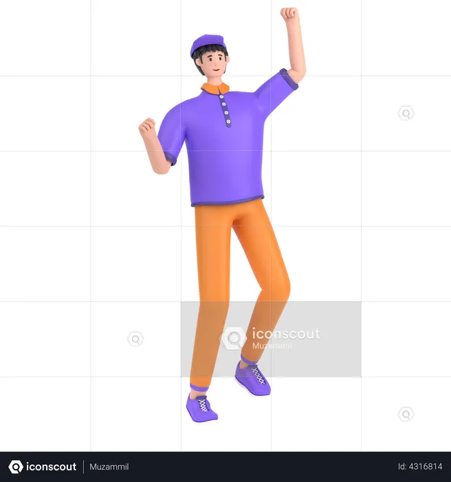 Boy celebrates success with dance  3D Illustration