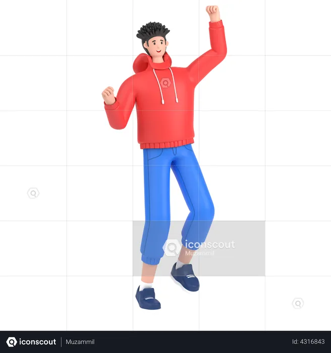 Boy celebrates success with dance  3D Illustration