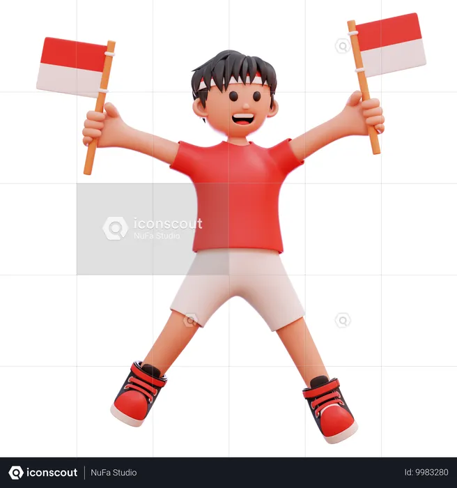 Boy celebrating Indonesian festival  3D Illustration