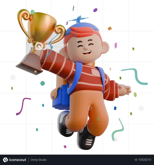 Boy Celebrating Victory  3D Illustration