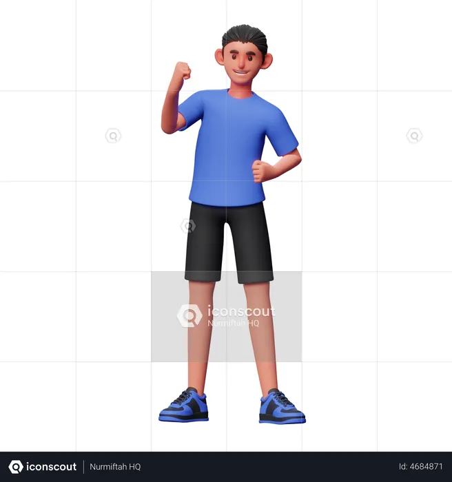 Boy Celebrating Victory  3D Illustration