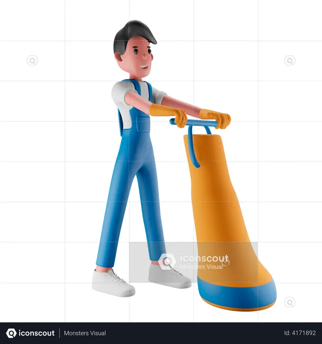 Boy cleaning the dust  3D Illustration