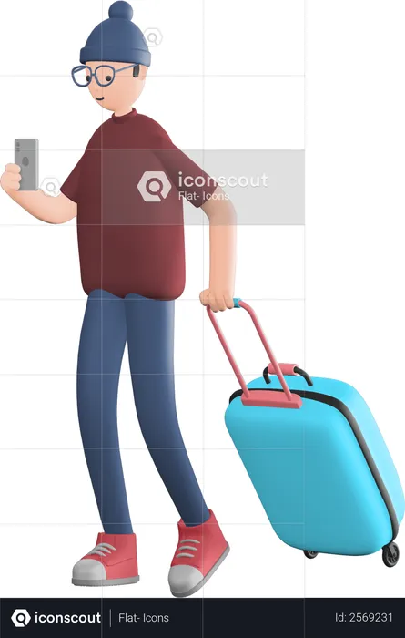 Boy clicking photo while holding bag  3D Illustration