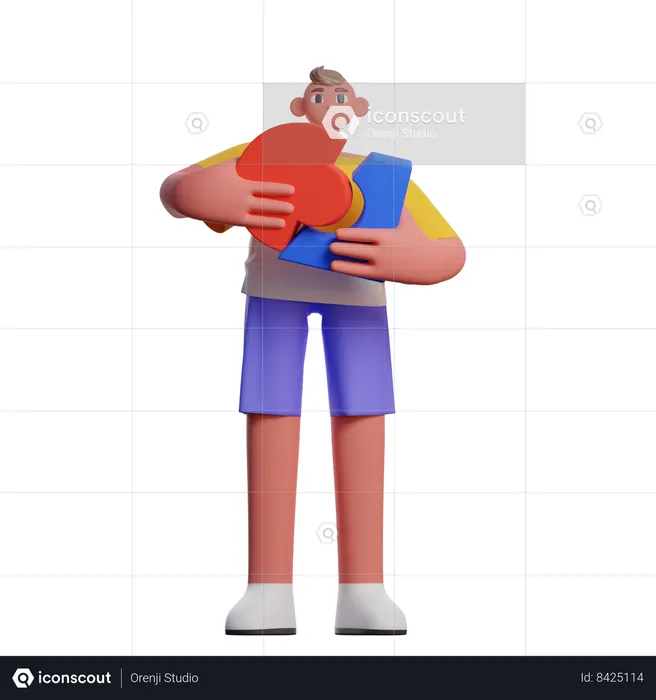 Boy Completing Puzzle  3D Illustration