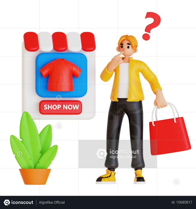 Boy Confused For Online Shopping  3D Illustration