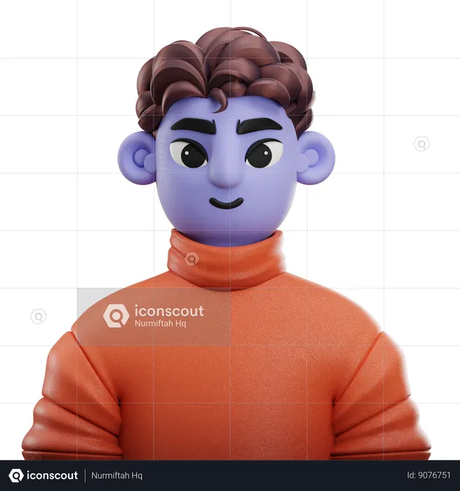 Boy Curly Hair with Sweater  3D Icon