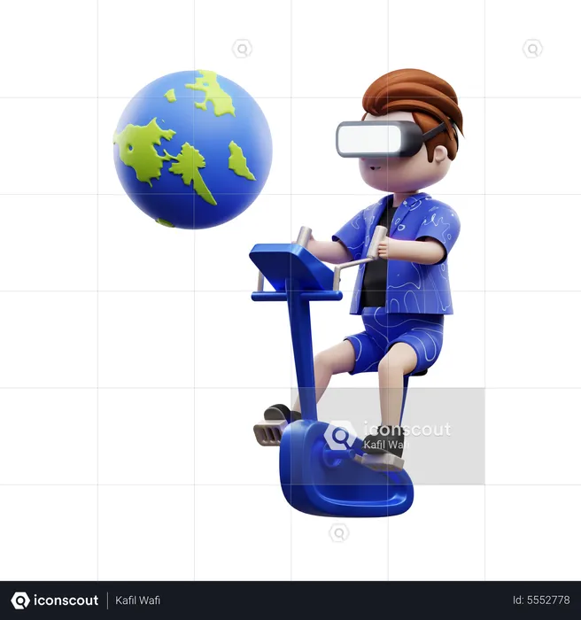 Boy Cycling In Meta World  3D Illustration